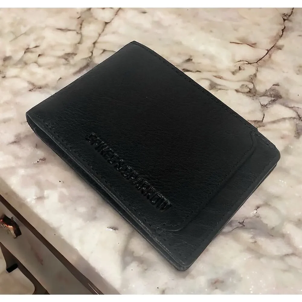 Spikes and Sparrow Mens Black Leather Classic Bifold Wallet Slim Cards ID Window